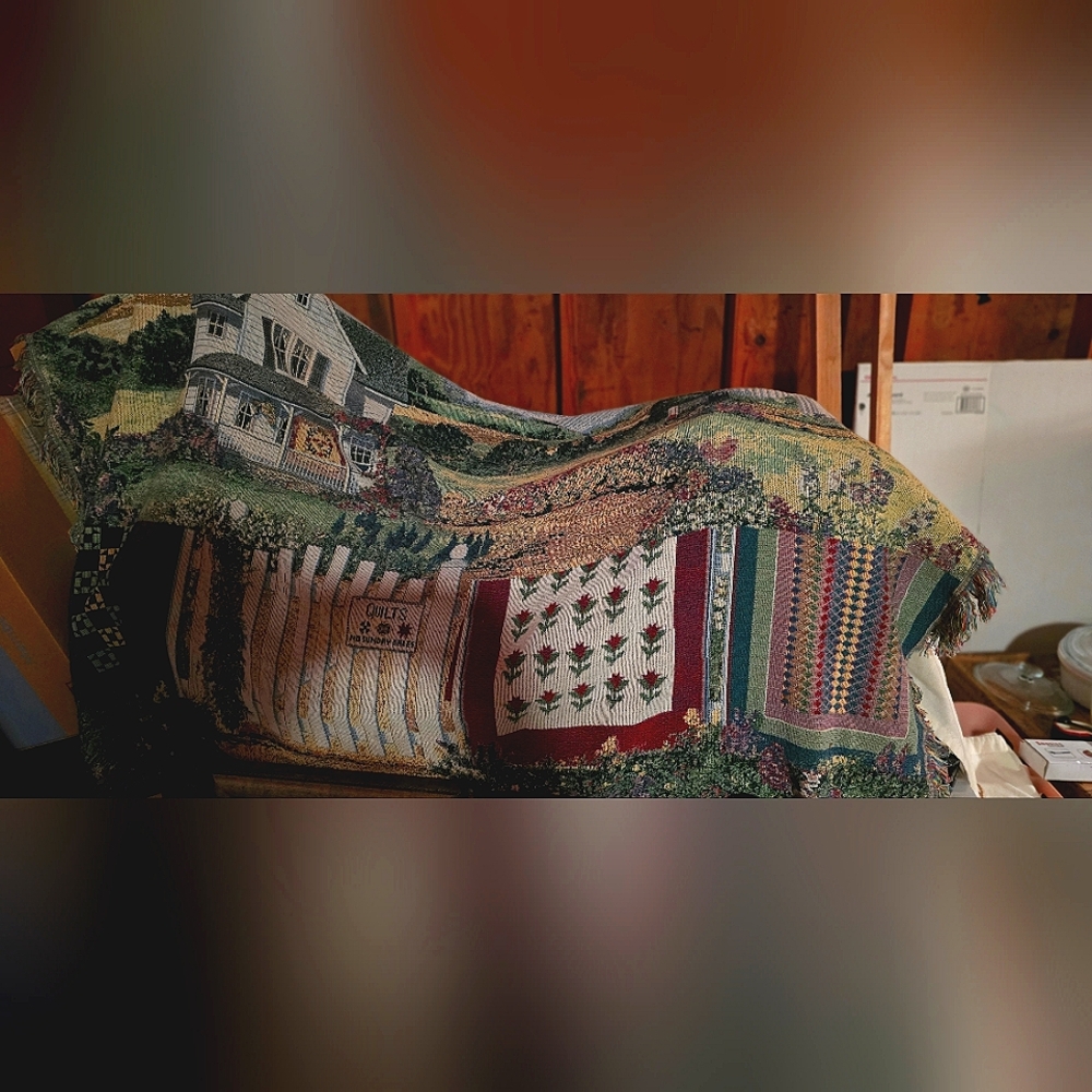 Vintage throw wall hanging. Quilts. No Sunday Sales
